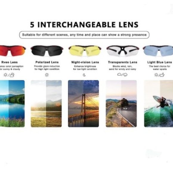 Unisex Polarized Sports Sunglasses + 5 Interchangeable Lenses - UV400 Protection